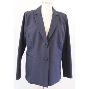 CAbi Navy Blue Keynote Blazer Jacket Size 10 Satin Contrast Trim Career 6465